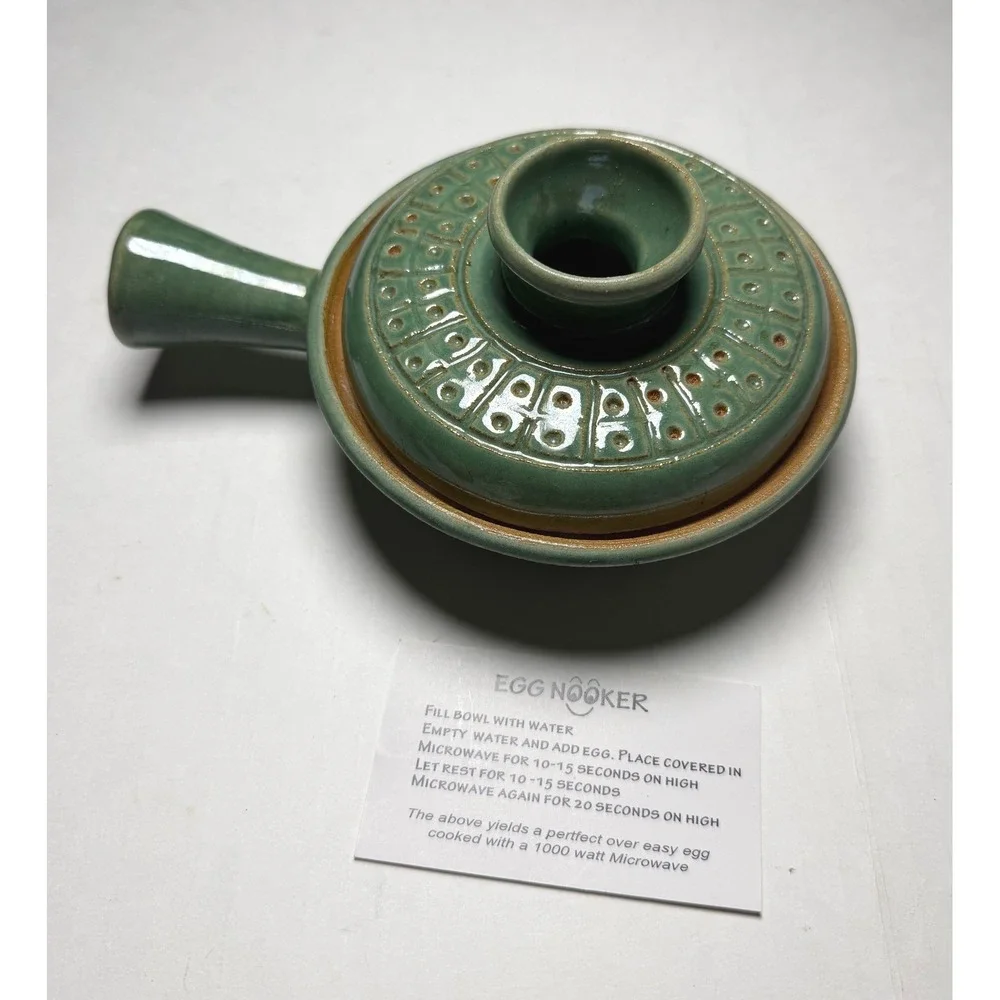 LB Skeries Egg Nooker Handmade Ceramic Microwave Egg Cooker Green Studio Pottery